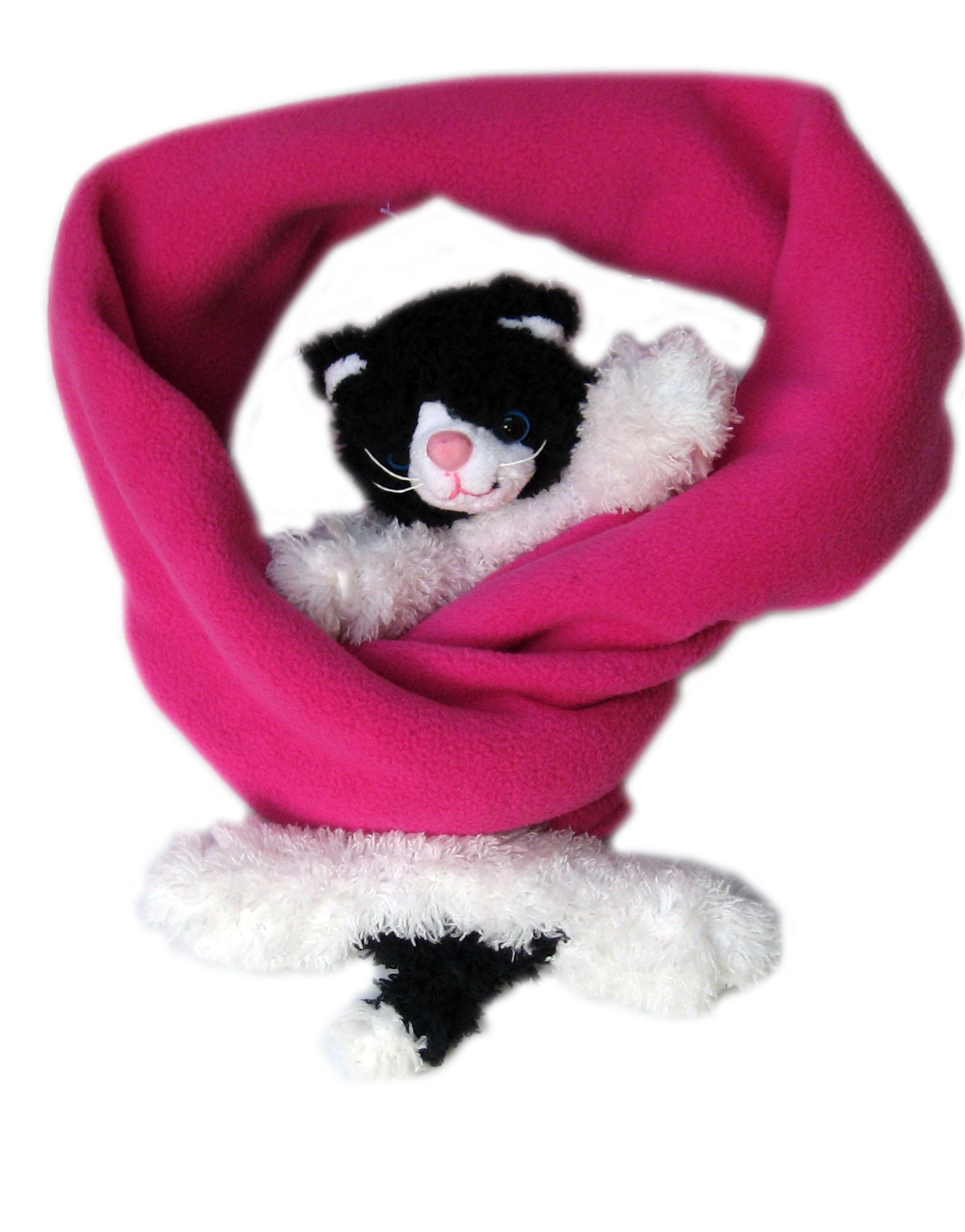 Black & White Cat on Fuchsia Fleece Buddy Scarf