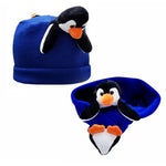 Penguin on Cobalt Blue Fleece Buddy Hat & Scarf