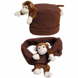 Cheeky Monkey on Brown Fleece Buddy Hat & Scarf