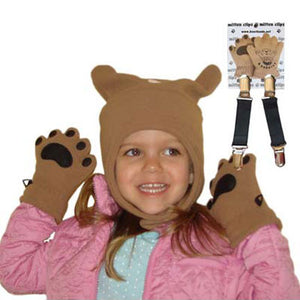 Infant & Toddler Camel Fleece Chinstrap Hat, Mittens & Mitten Clips