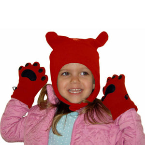 Infant & Todder Red Fleece Chinstrap Hat & Mittens