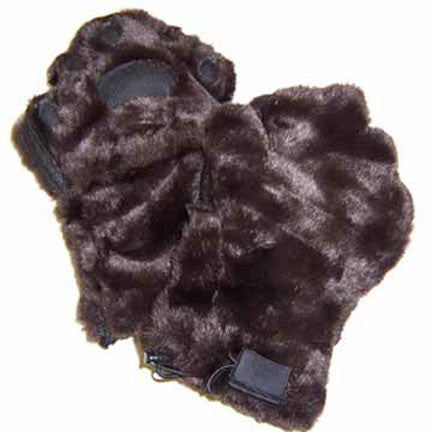Kids Brown Faux Fur Mittens