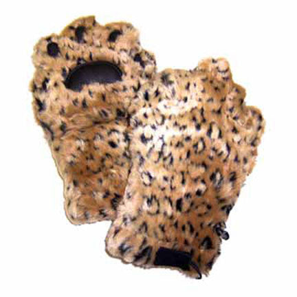 Kids Leopard Faux Fur Mittens