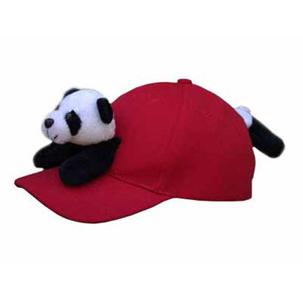 Panda on Red Baseball Cap