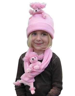 Pink Poodle on Pink Fleece Buddy Hat & Scarf