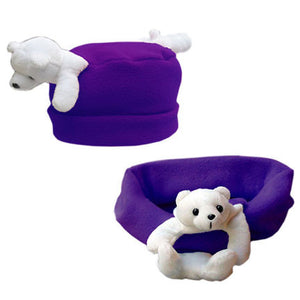 Polar Bear on Dark Purple Fleece Buddy Hat & Scarf