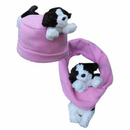 Puppy on Pink Fleece Buddy Hat & Scarf