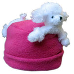 White Poodle on Fuchsia Fleece Buddy Hat